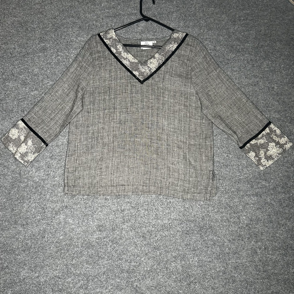 Vintage Hot Cotton By Marc Ware Linen Top Floral Trim Size Medium Lagenlook Gray
